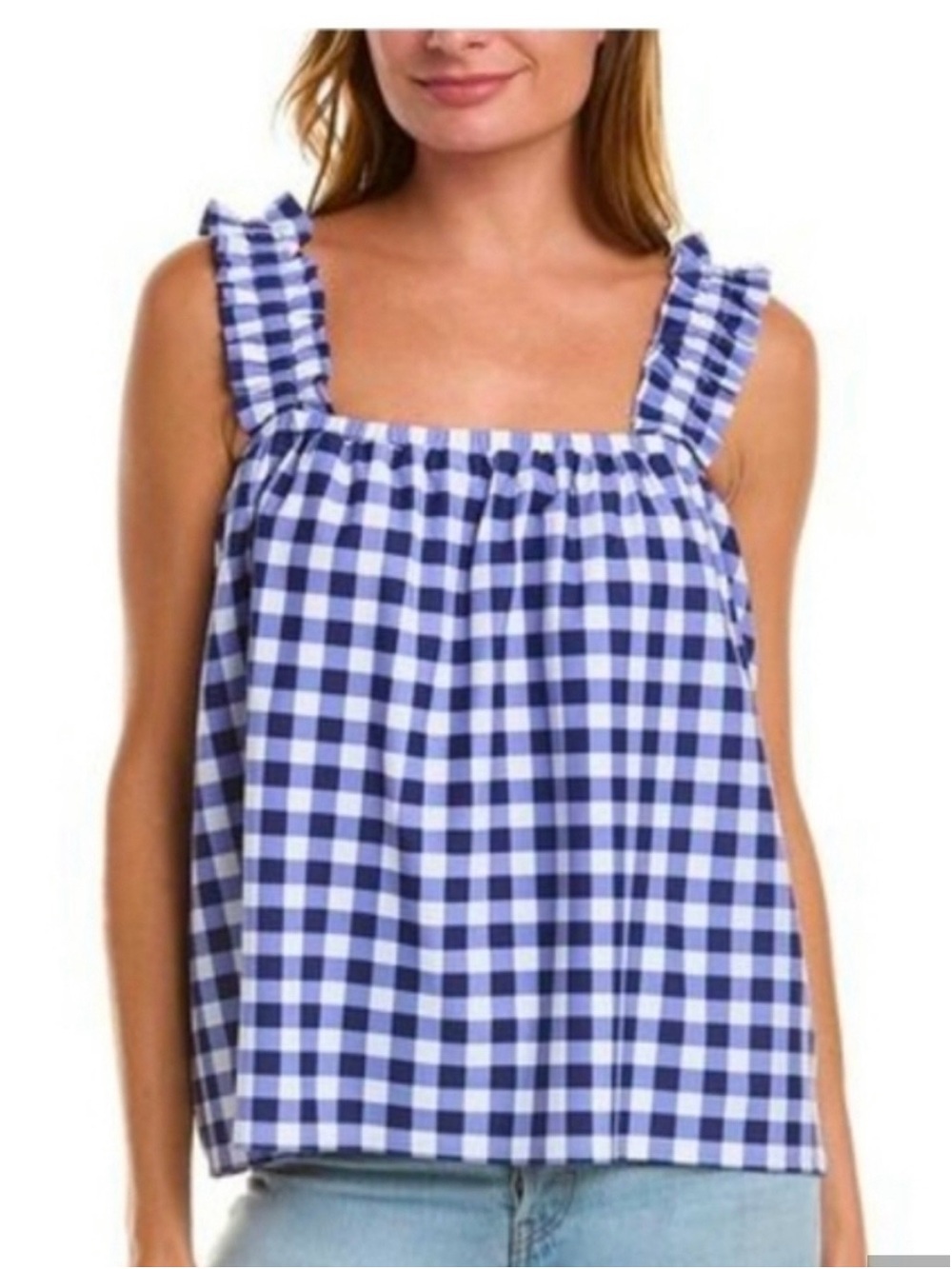 NWOT Jude Connolly Blue Gingham Ruffle Strap Top